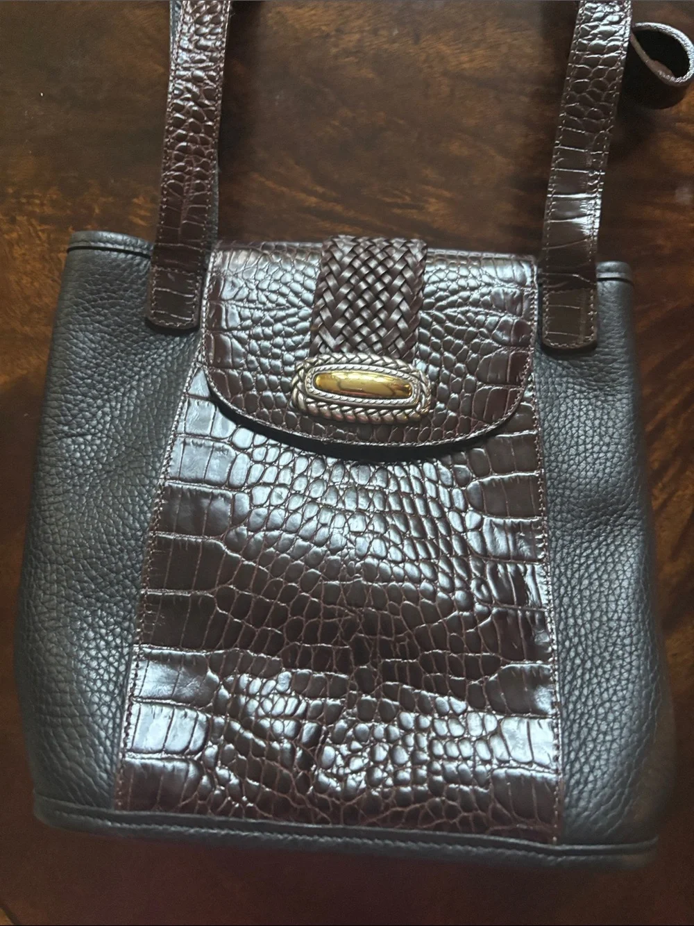 Brighton Brown Croc-Embossed Leather Crossbody